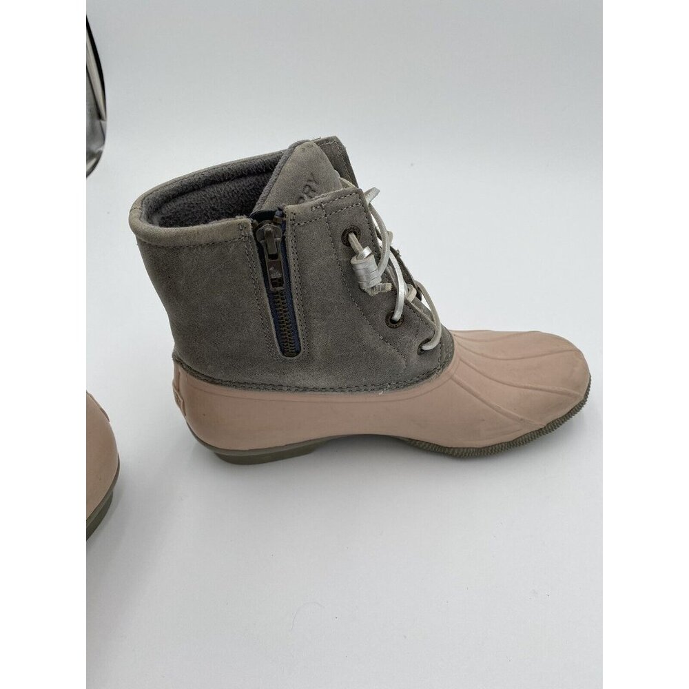 Women's Sperry Duck Boots STS85324 8.5 Grey LIght Pink Waterproof Rubber Suede - Picture 6 of 11
